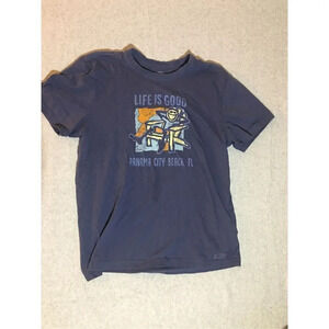 Mens Life is Good Shirt Size Large Panama City Beach Florida Navy Blue